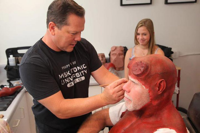 Ron loved the idea and decided to don his Hellboy make up once more with the assistance of his makeup artists.