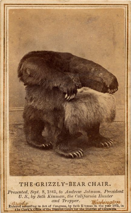 The Grizzly Bear Chair was a gift to President Andrew Johnson from hunter Seth Kinman in 1865
