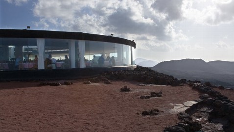 The circular dining room offers panoramic views of the ''post-apocolyptic'' scenery.