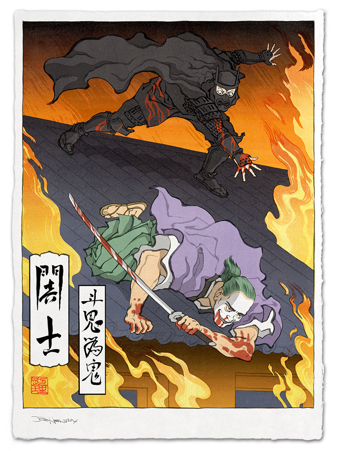 Video Game Characters As Classic Ukiyo-e Paintings - 'Descent Into Madness'- Batman