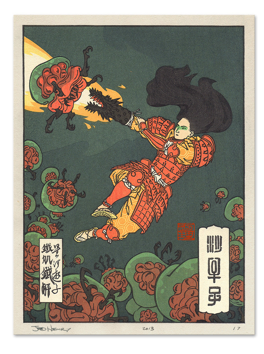Video Game Characters As Classic Ukiyo-e Paintings - 'Infestation'- Metroid