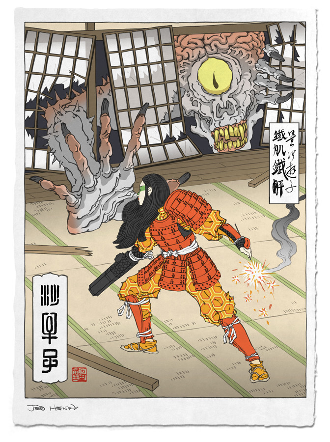 Video Game Characters As Classic Ukiyo-e Paintings - 'The Queen'- Metroid