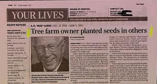 newspaper - Your Lives D. L O Lcie 1918Unes.2011 Tree farm owner planted seeds in others