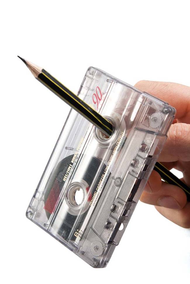 What happens when you combine a pencil and a cassette tape e.g., rewinding your music manually
