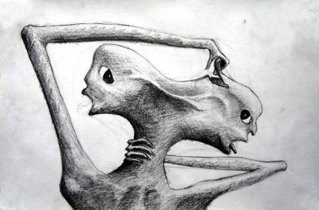 This drawing was found in an old asylum, its artist was a paranoid schizophrenic.