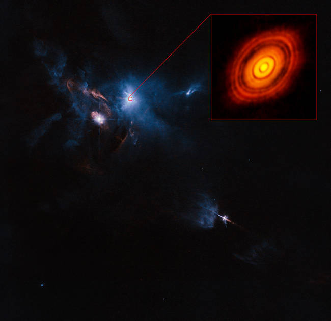 Baby Planetary System. The ALMA Telescope of Chile discovered a relatively tiny planetary system in November.