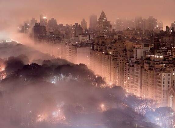 New York City covered in fog.
