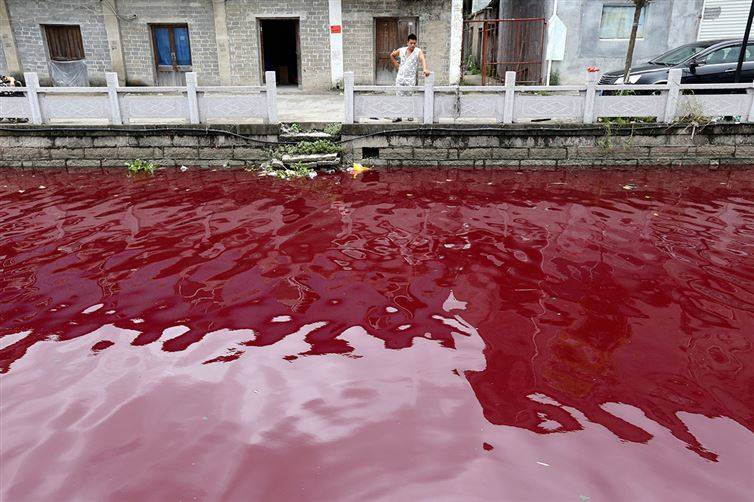 This river in China might look like blood, but it's actually water. Super contaminated water.