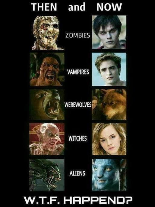 monsters then and now - Then and Now Zombies Vampires Werewolves Witches Aliens W.T.F. Happend?