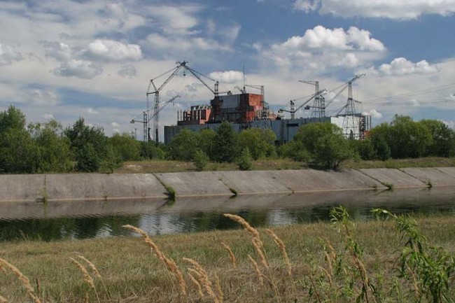 The plant from another angle. The Ukrainian government, in cooperation with international agencies, monitors and maintains the site of the former power plant.