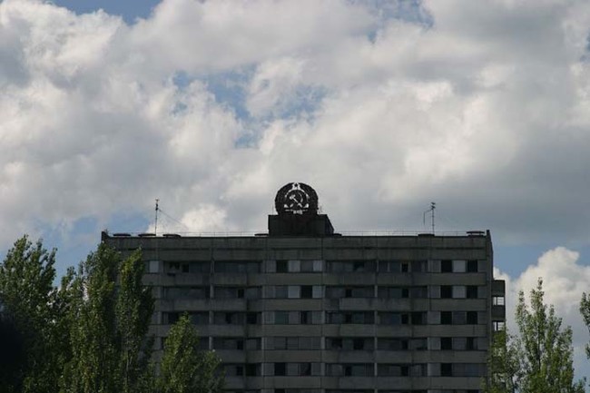 The Soviet Hammer and Sickle still adorns many buildings.