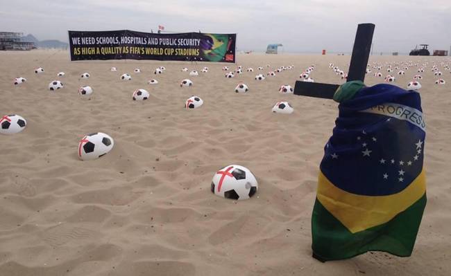 Protesting the World Cup being held in Brazil.