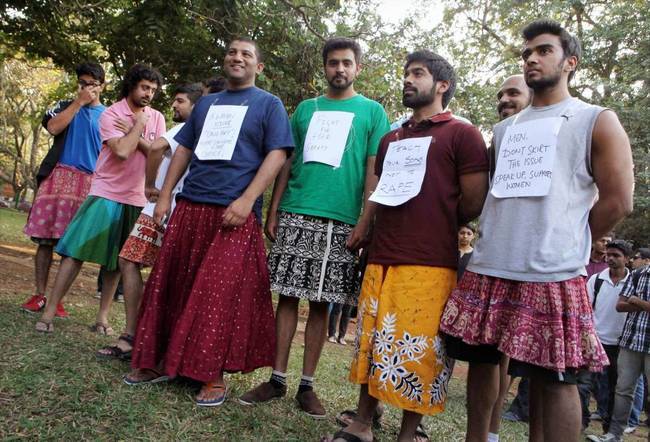 Indian men protest after Government accusations that "those who dress immodestly are inviting rape"