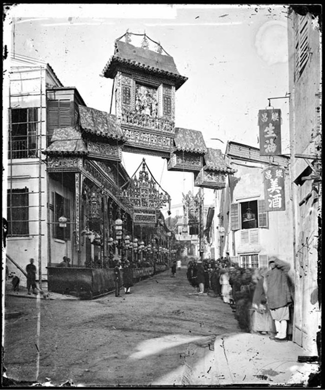 Lyndhurst Street in Hong Kong during the Duke of Edinburgh's visit in 1869.