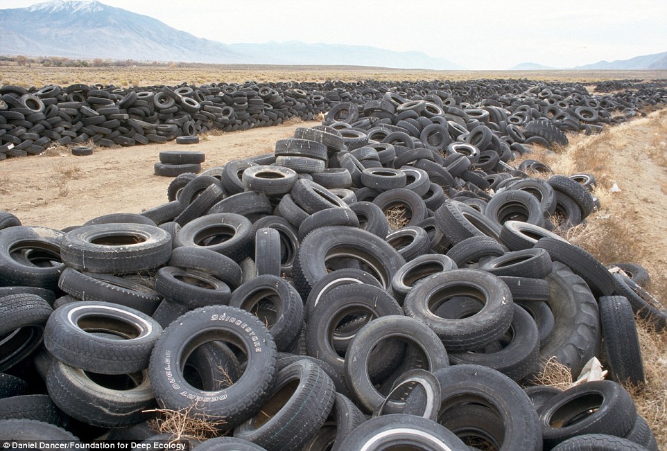 It’s the end of the road for these tires after they were dumped in the desert in Nevada.