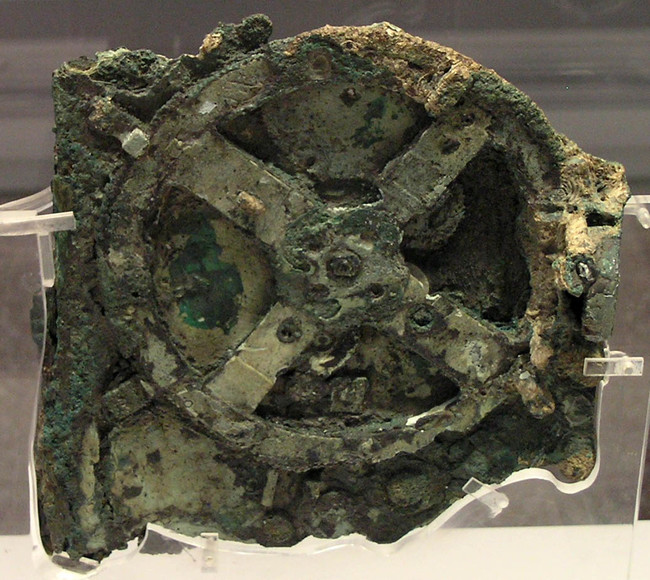 Antikythera mechanism: 
Dated between 150 and 100 B.C., this device found in Greece is considered to be an ancient analog computer that predicts astrological positions. It uses a complex series of gears that is far more advanced than the technology scientists believe was available to them at the time.
