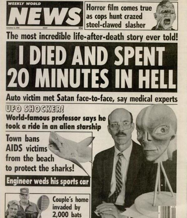 Really Bizarre Tabloid Covers From Back in the Day...