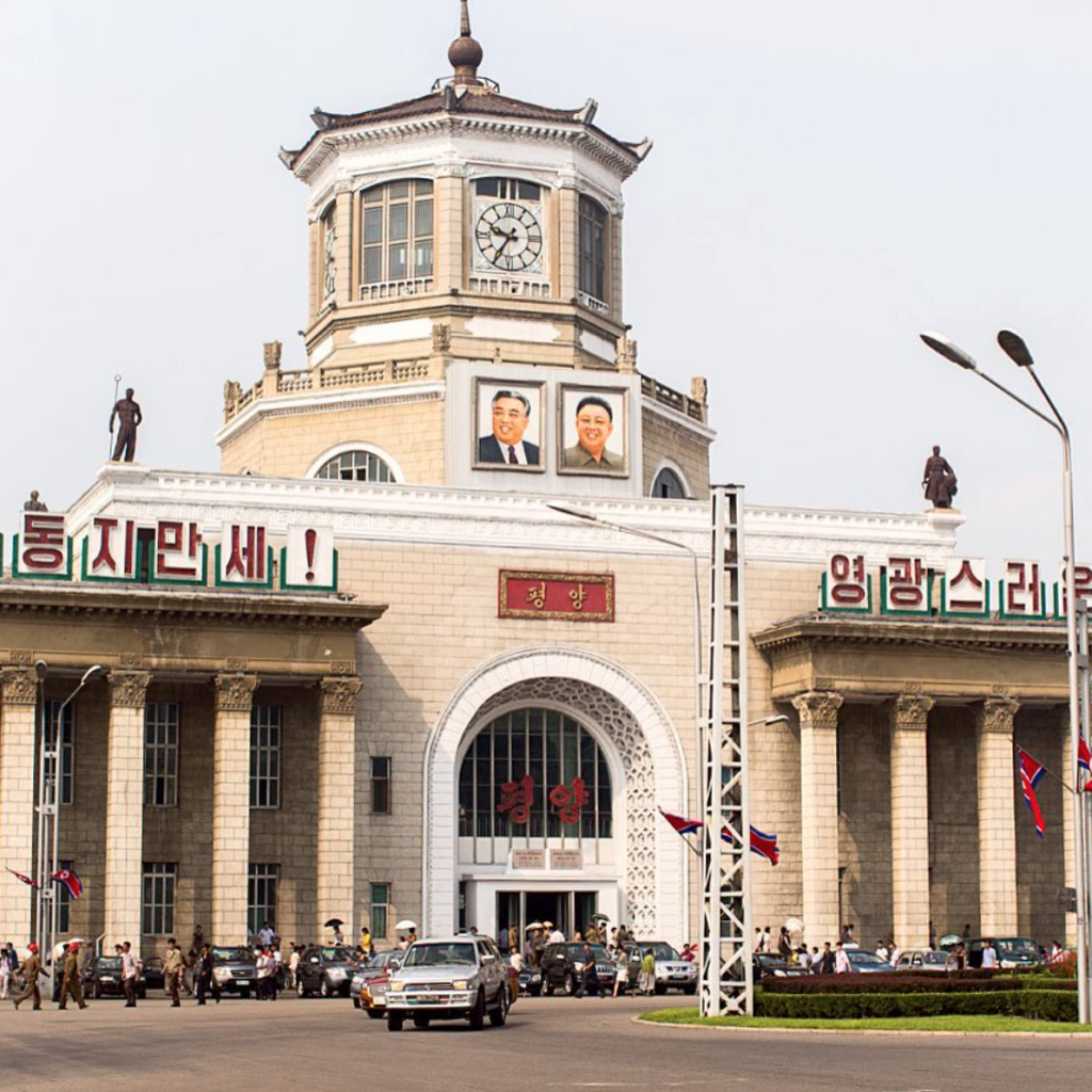 “Pyongyang train station. I arrived at the airport and was instantly escorted to meet up with my group that had arrived from Dandong, China. Since I’m American, I had to fly into North Korea, a reason I’m still not 100% sure of. This building is pretty spectacular, inside and out, and is the central railway hub for connecting Pyongyang other towns that lie on the outskirts.