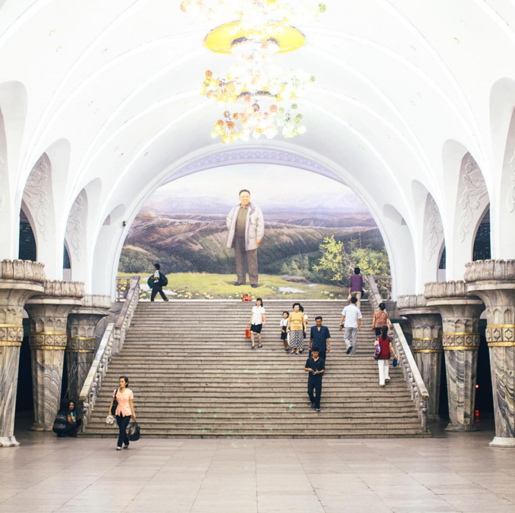 “Pyongyang metro, 100 meters deep under the earth. This was a fascinating place to visit, not only because the opulent imagery, but because you had the opportunity to be in a contained space with the Pyongyang locals – North Korea’s ultra-privileged.”