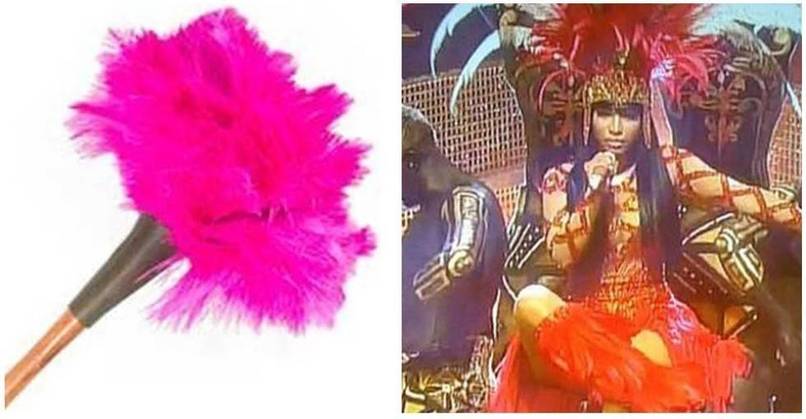Nikki Minaj was going for the feather duster look at some point in the night.
