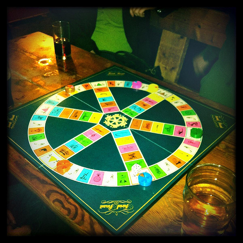 Trivial Pursuit: Take a drink every time you get a question wrong. Ouch. Lots of drinking.