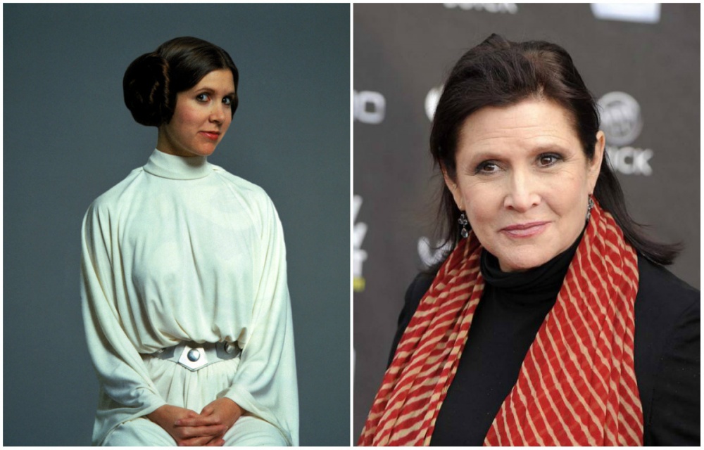 Carrie Fisher (Princess Leia Organa), 1977 and 2015