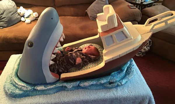 Uncle, Joseph Reginella, made this Jaws crib so his newborn nephew could have sweet dreams every night