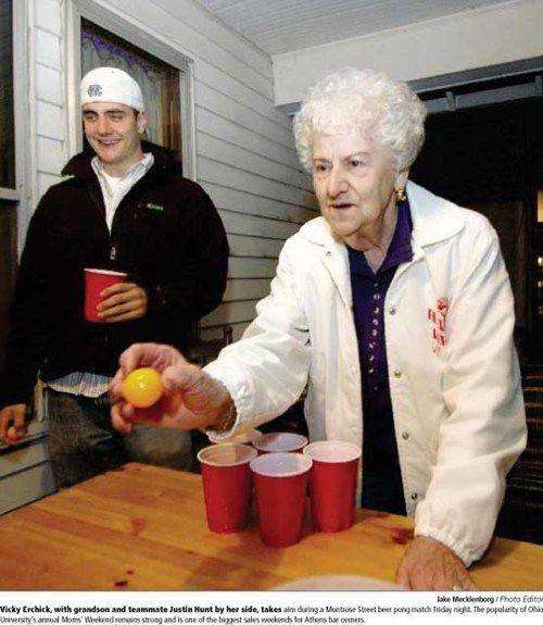 Grandma's a dope-ass beer pong player.