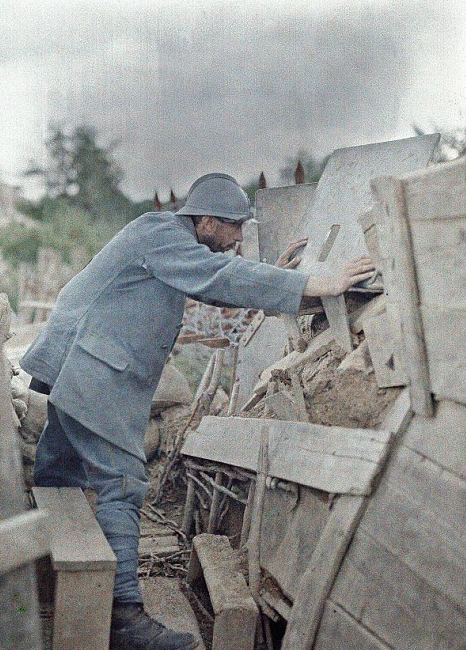 26th June, 1917 – A French soldier is on the lookout in Eglingen, France