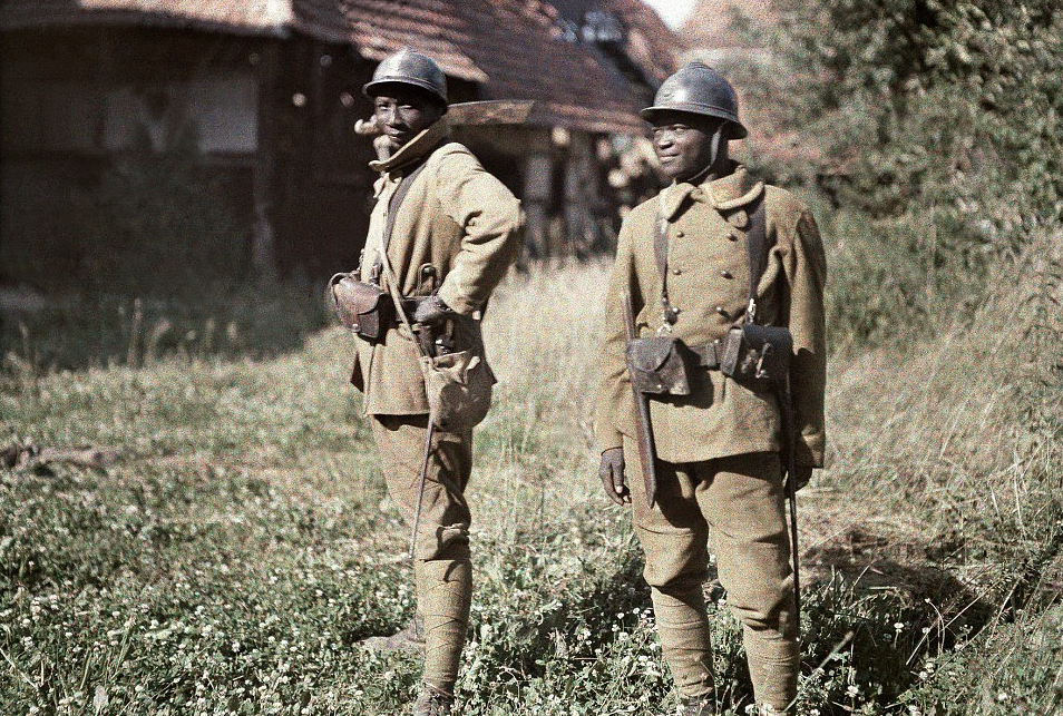22nd, June, 1917 – Two Senegalese soldiers, both of the Bambara people, serving in the French Army pictured in Balschwiller, France: