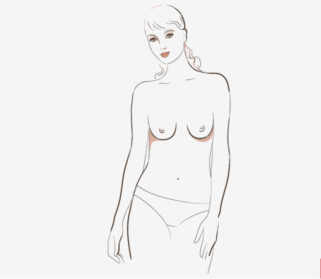 1. Slender is thin breasts that point slightly downward