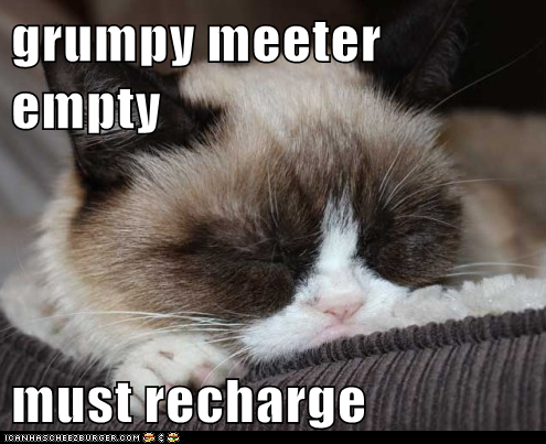 sleepy grumpy cat meme - grumpy meeter empty must recharge Iganhascheezburger.Com