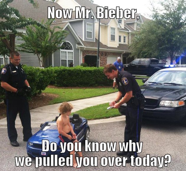 Justin Bieber gets pulled over by the cops.