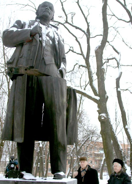 Lenin Statue.   A pranksters homemade bomb blew him in half