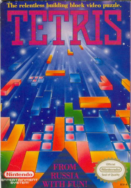 best selling SNES games  - tetris nes cover - The relentless building block video puzzle. Titas Official Nintendo Seal of Quality From Russia With Flin! Nintendo Entertainment System RevA