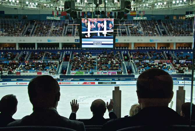 Russian President Vladimir Putin at a new olympic rink in Adler