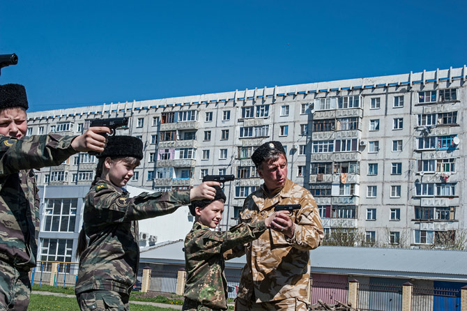 At the Yermolov Cadet School in Stavropol, Russia, young boys and girls undergo military training