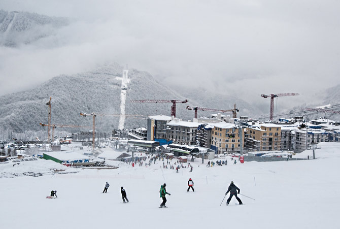 During February daily highs in the alpine areas can top 40F, raising questions about the venue for the winter games. Russia has installed a massive snowmaking operation to ensure that the slopes are kept well covered.