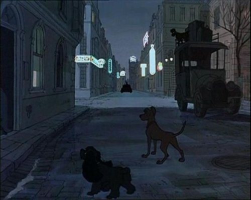 101 Dalmations - The Lady and The Tramp make a quick cameo in the twilight bark scene.