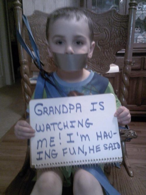 bad parenting duct tape kid - Grandpa Is Watching Me! I'm Hau Ing Fun, He Said