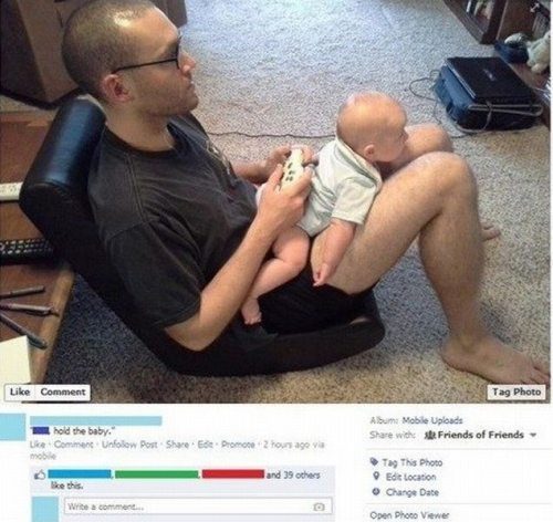bad parenting parenting fail - Comment Tag Photo l hold the baby. Comment Unfolow Post Album Mobile Uploads with Friends of Friends Promo 2 hours ago and 3 others ke this Tag This photo 9 Edit Location Change Date Open Photo Viewer Wie a comment
