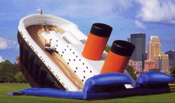 Inflatable sinking Titanic slide.