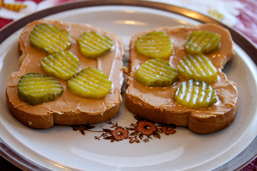 Peanut Butter and Pickle Sandwiches.