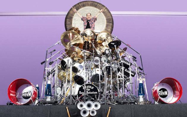 The largest drum set consists of 340 items and needs a specially designed van to carry all the gear. Dr. Mark Temperato from New York is also part of a group called Jesus the Soul Solution