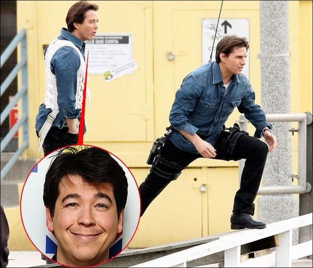 Tom Cruise and his Stunt Double Michael Mcintyre on the set of Knight and Day 2010.