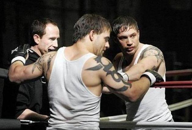 Tom Hardy and his Stunt Double on the set of Warrior 2011.
