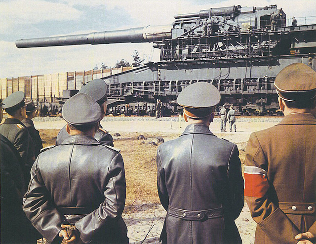 Hitler looking at the Gustav Railway gun, 1942
