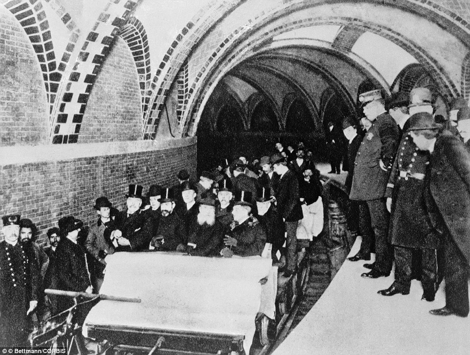 The first official riders in New York Citys first subway, 1904