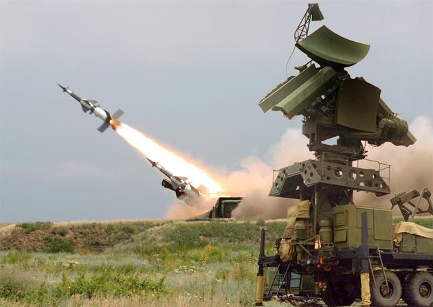 S-125 Pechora mobile rocket defense system being fired.