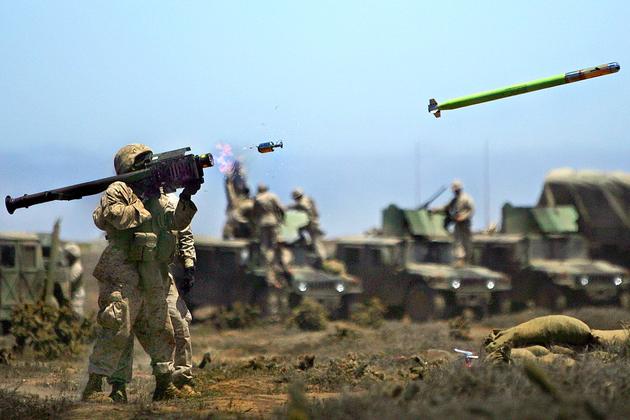 Soldier fires a FIM-92A Stinger missile.